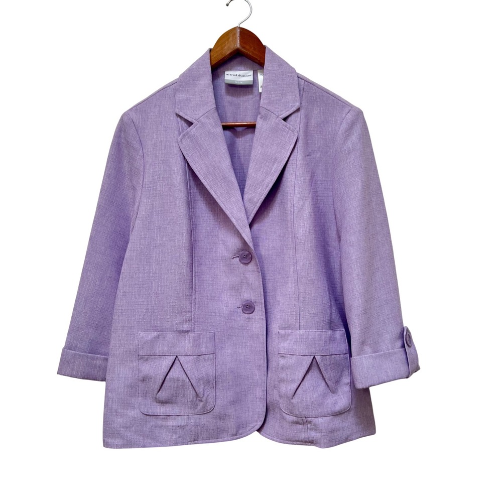 Alfred Dunner Lavender Purple 3/4 Sleeve Blazer Jacket Petite 14P Pastel Office